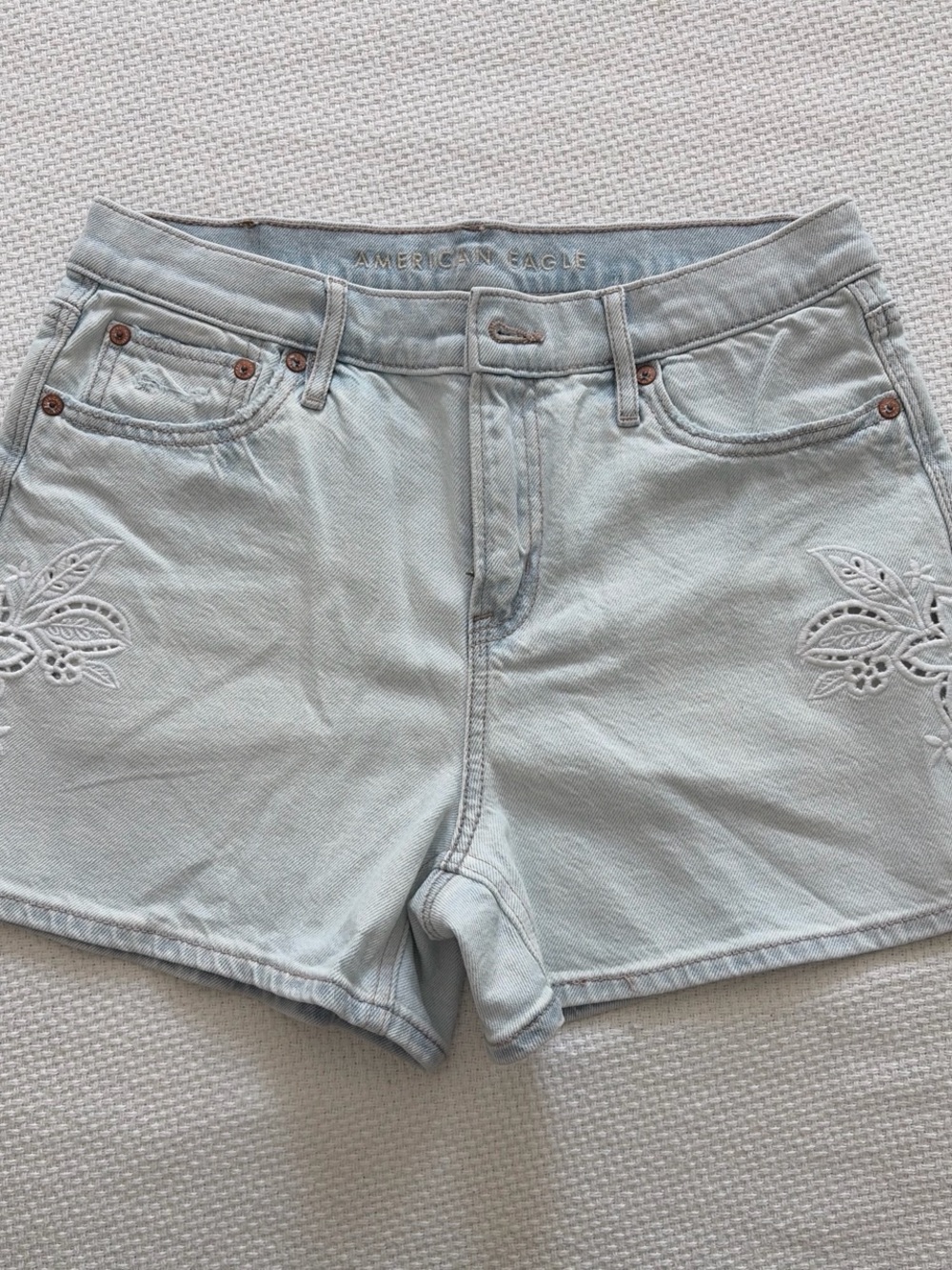 American Eagle Outfitters Pale Blue Embroidered Denim Shorts